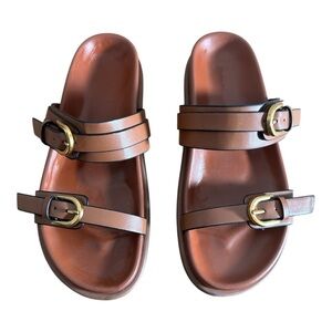 Zara Brown Sandals with Gold Buckles